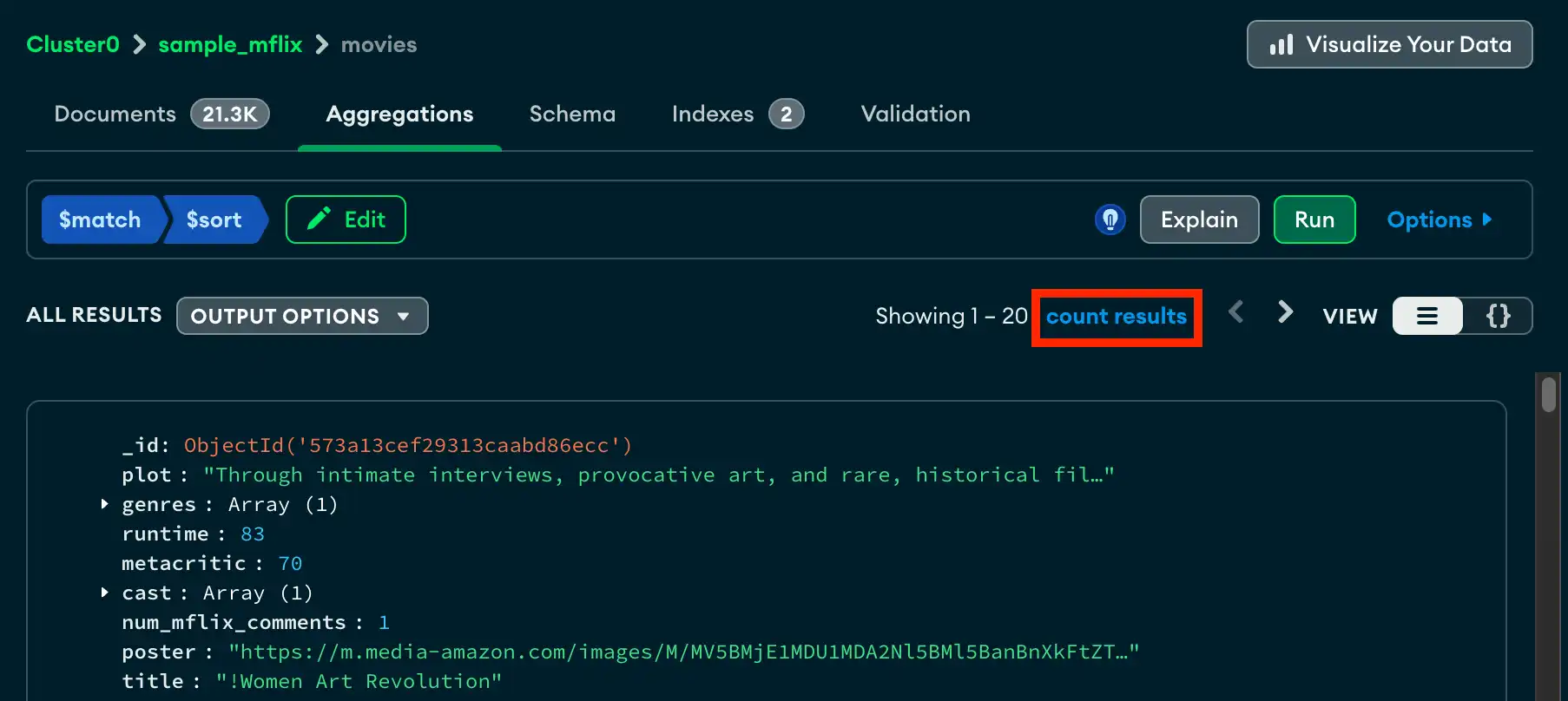 Click the count results link