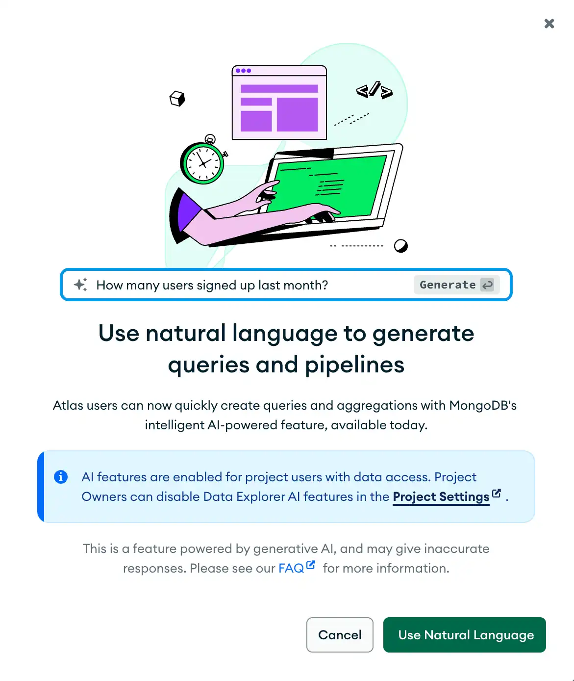 Accept the terms and conditions for natural language querying