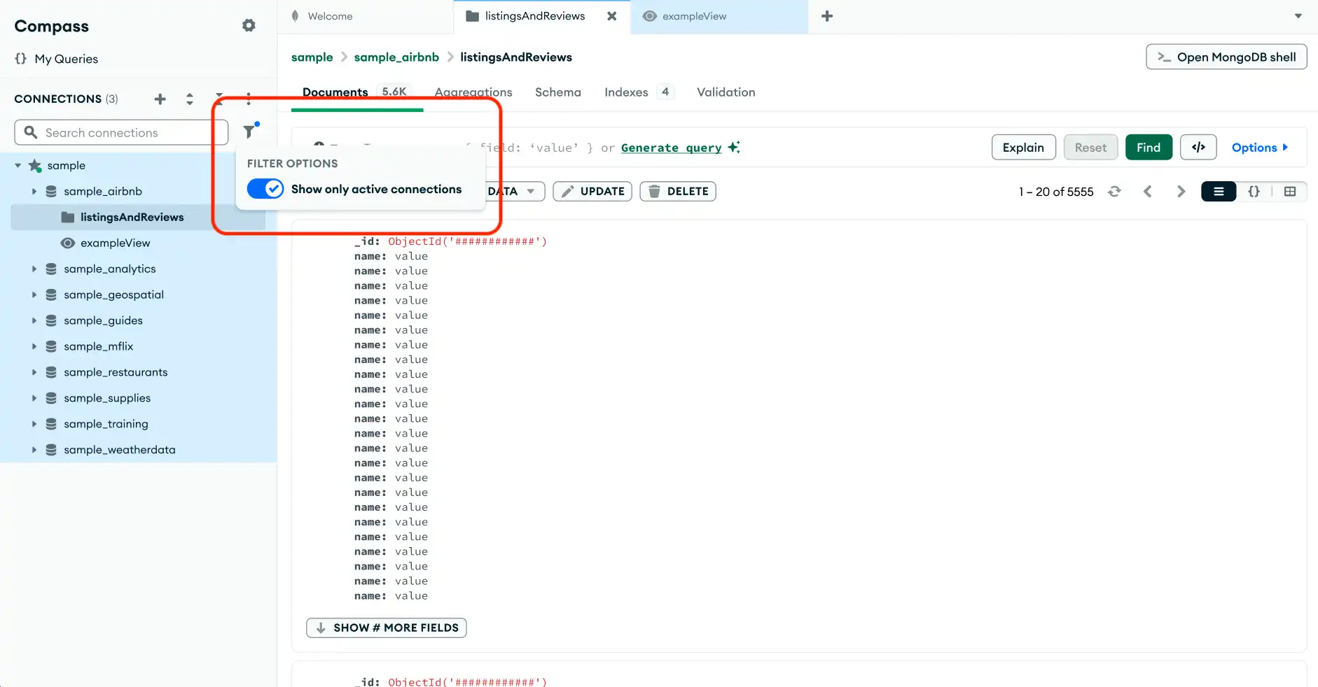 Filtered Connections Sidebar
