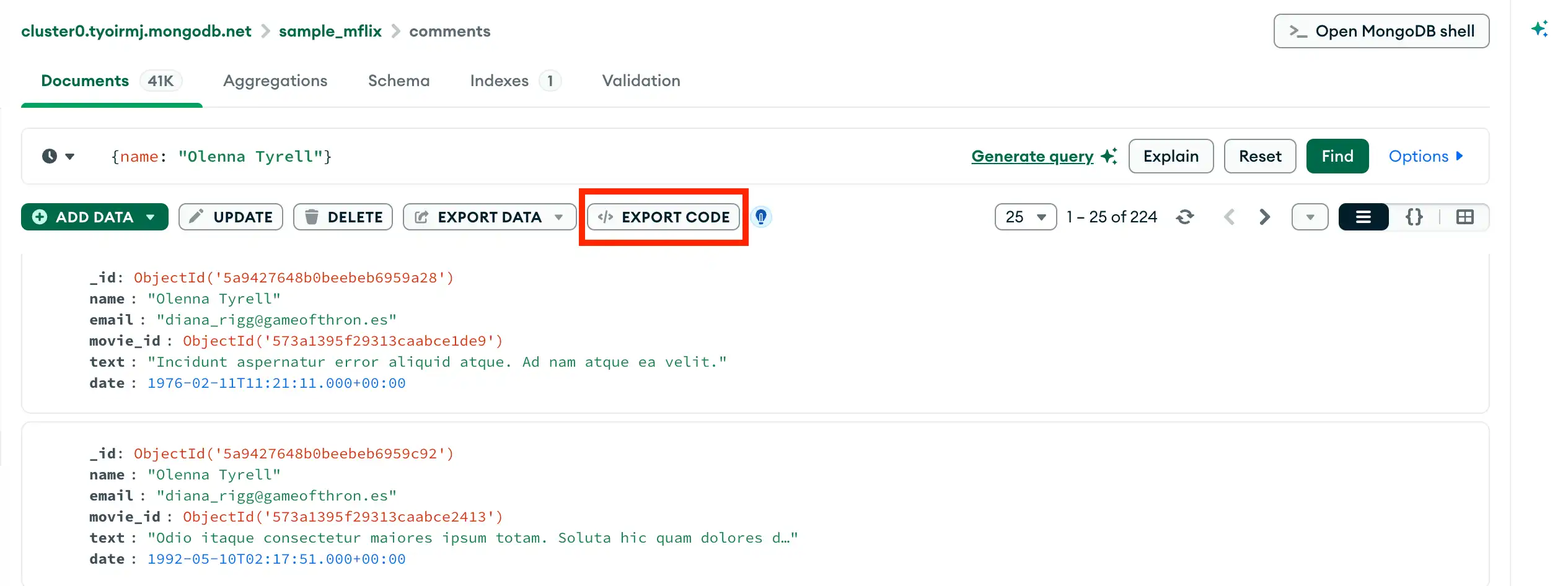 Query bar export dropdown menu