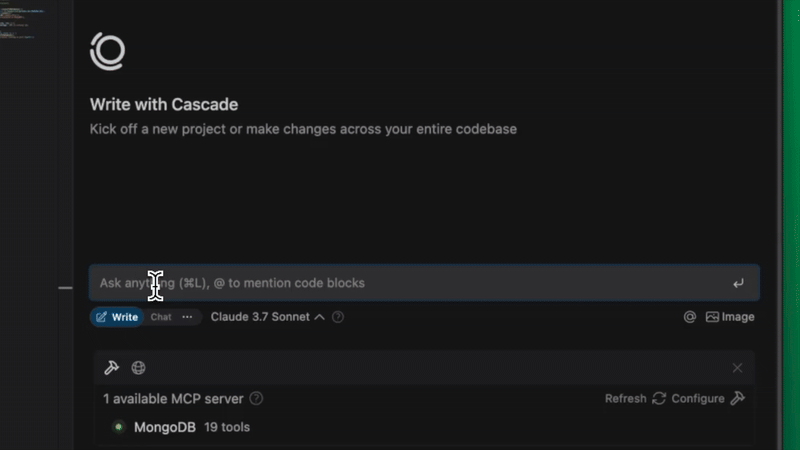 Generate code snippets to interact with your MongoDB data using the MCP Server